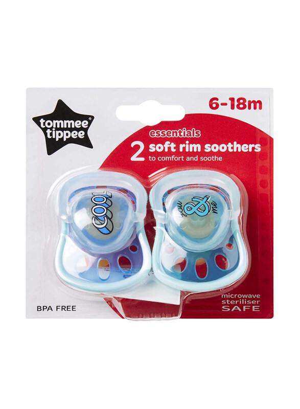 

Tommee Tippee Essentials Soft Rim Soothers for Ages 6-18 Months, 2-Piece, Blue