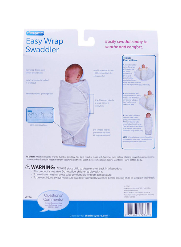 The First Years Cotton Easy Wrap Swaddler, Newborn, Blue/White