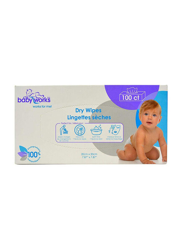 

Babyworks 100-Pieces Dry Wipes for Baby, White