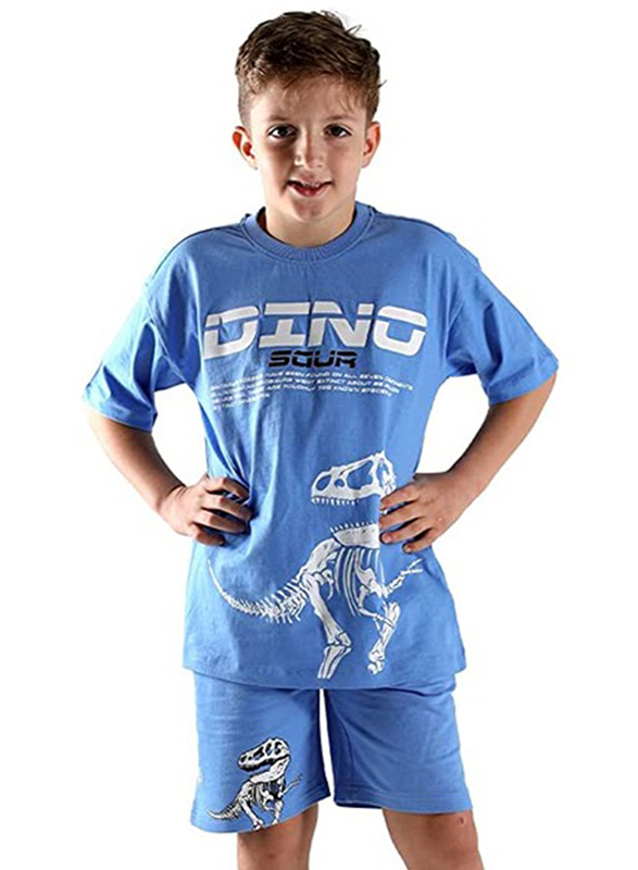 Aiko Cotton Dinosaur Stylish Printed T-Shirt & Short Pant Set for Boys, 3-4 Years, Blue