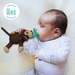 Babyworks Pacifier Friend Holder Plush Toy Moe Monkey, Brown
