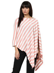 Pluchi Knitted Kia Fashion/Maternity Poncho for Women, Pink/White