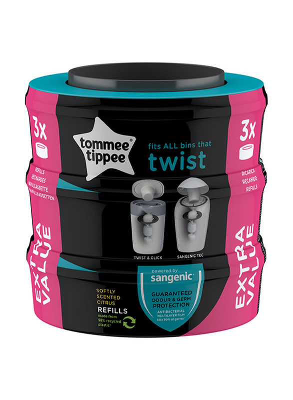 Tommee Tippee Twist & Click Nappy Disposal Sangenic Bin + Cassette x 12, Pink