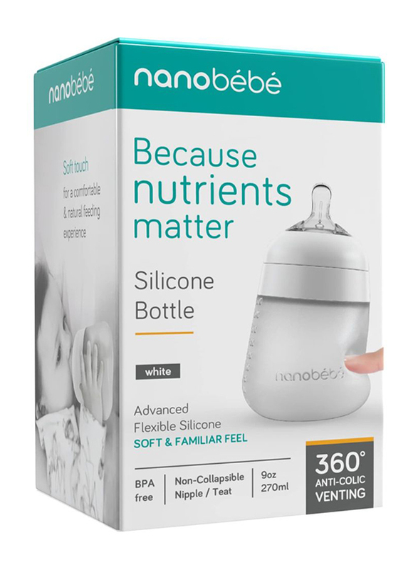 Nanobebe Silicone Feeding Bottle, 270ml, White