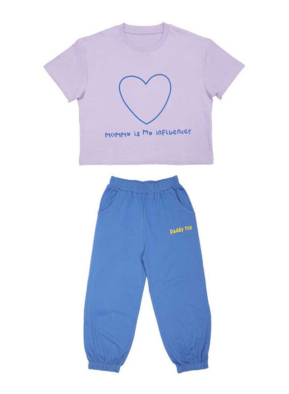 

Aiko 2-Piece Short Sleeve T-Shirt with Pants for Kids, 9-10 Years, Blue/Purple