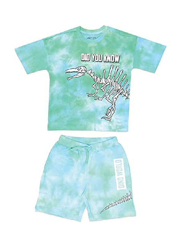 Aiko Cotton Did You Know Dinosaur Stylish Printed T-Shirt & Short Pant Set for Boys, 3-4 Years, Turquoise