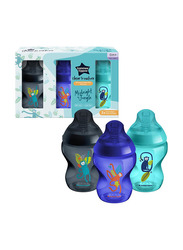 Tommee Tippee Closer To Nature Jungle Feeding Bottle for Ages 0+ Month, 3 x 260ml, Blue