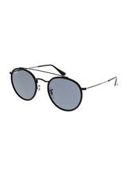 Ray-Ban Full Rim Round Black Sunglasses for Men, Blue Grey Lens, RB3647N-002/R5, 51/22/145