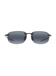 Maui Jim Polarized Half-Rim Rectangle Black Sunglasses for Men, Brown Lens, MJ-H407, 64/17/130