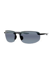 Maui Jim Polarized Half-Rim Rectangle Black Sunglasses for Men, Brown Lens, MJ-H407, 64/17/130