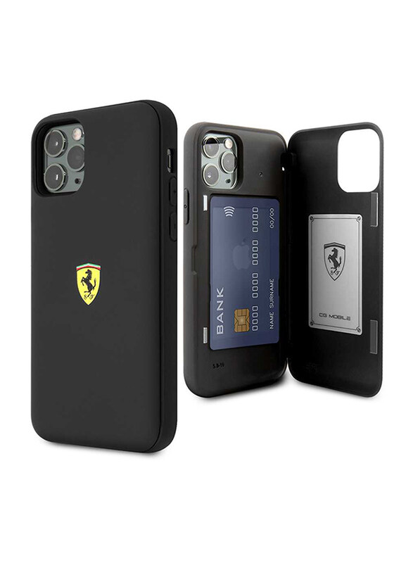 

Ferrari Apple iPhone 11 Pro Max On Track PC/TPU Mobile Phone Case Cover with Cardslot and Magnetic Closure, Black