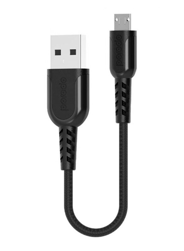 

Porodo 0.25-Meter Metal Braided Micro USB Cable, Fast Charging USB A Male to Micro USB for Smartphones/Tablets, Black