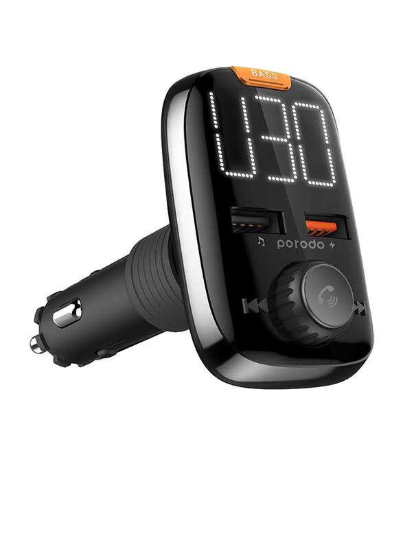 

Porodo Car Charger, with Wireless FM Transmitter & Bass Boost, Black