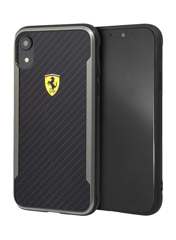 

Ferrari Apple iPhone XR with Carbon Effect Track PU and Rubber Hard Case, Black