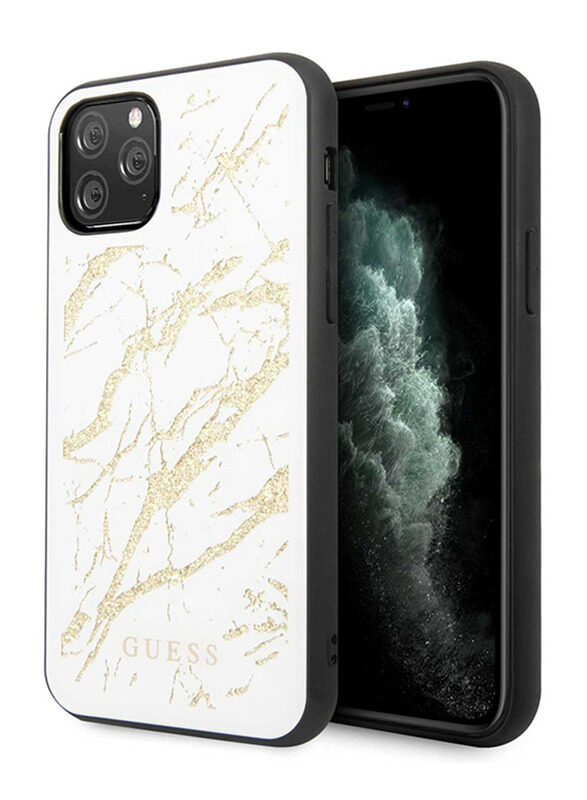 

Guess Apple iPhone 11 Pro PC/TPU Layer Gold Glitter Marble Mobile Phone Case Cover, White