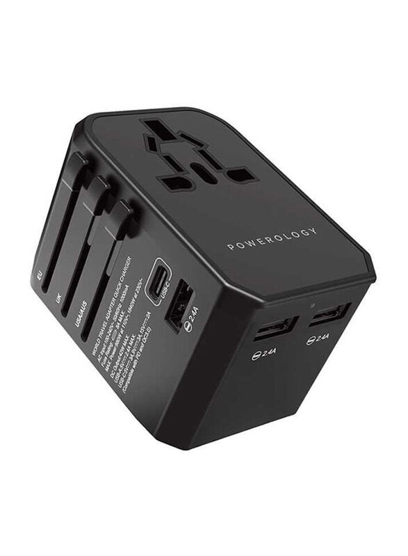 

Powerology Universal Travel Adapter, 2.4A and PD 45W, Black