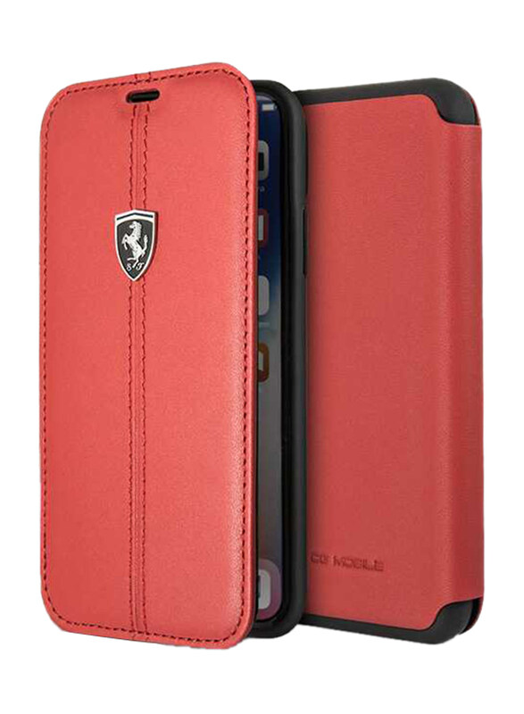 

Ferrari Apple iPhone X Heritage Book Type Genuine Leather Back Case, Red