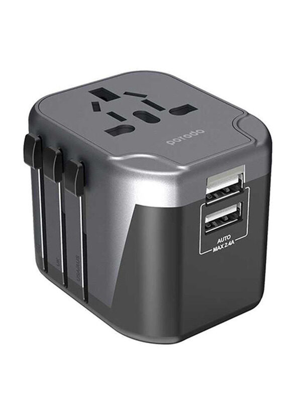 

Porodo Universal Travel Adapter, with Dual USB Port 2.4A, Black