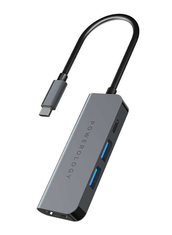 

Universal Powerology 4-in-1 USB Type-C Hub, HDMI Male to USB Type-C to USB 3.0 for 4K and FHD Devices, Grey