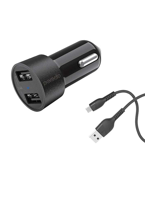 

Porodo Car Charger CE Certified, 3.4A with Dual USB & Micro USB Cable, Black