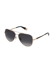 Furla Full-Rim Pilot Gold Sunglasses for Women, Grey Lens, SFU404V 58300F, 58/14/140