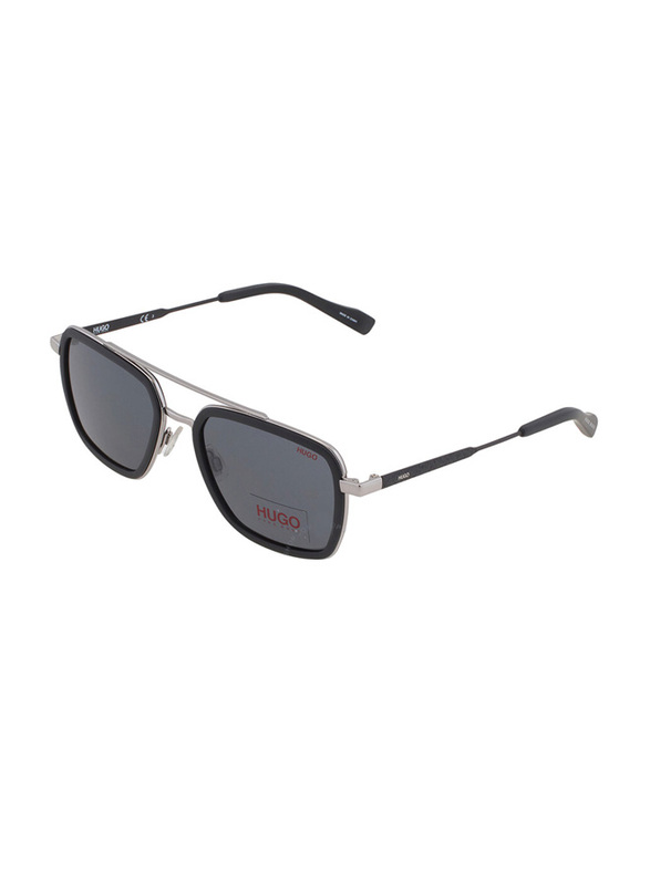 Hugo Boss Full-Rim Navigator Black Sunglasses for Men, Grey Lens, HG 0306/S 0003 IR, 53/20/140