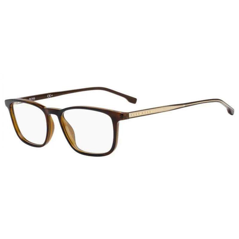 

Hugo Boss Full-Rim Rectangular Dark Havana Eyeglasses for Men, Clear Demo Lens, 1050 0086 00, 54/18/145