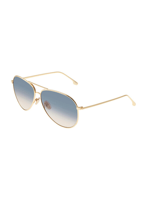 Victoria Beckham Full-Rim Pilot Gold Sunglasses for Women, Blue Lens, VB203S 706, 62/13/140