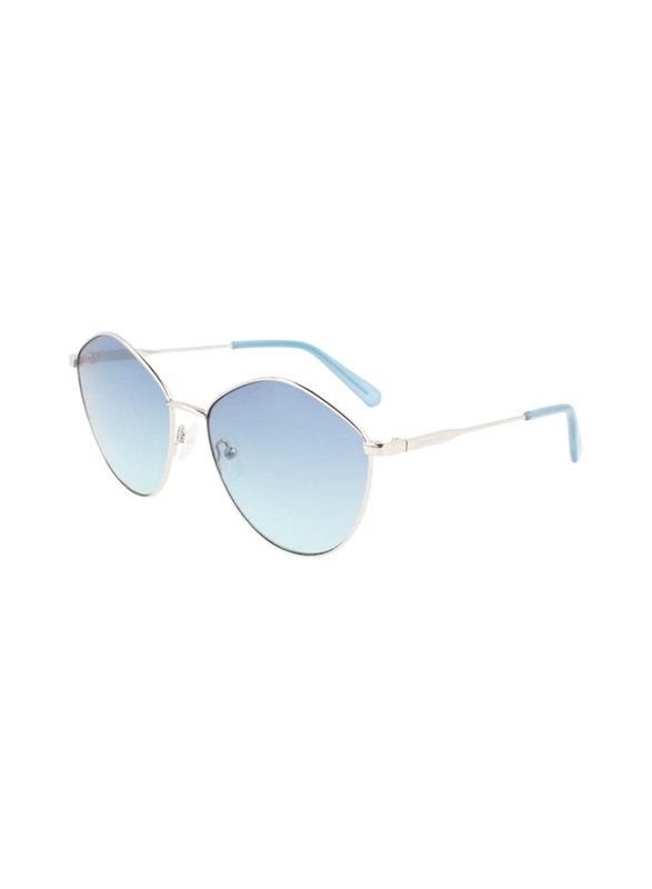 Calvin Klein Jeans Full-Rim Round Silver Sunglasses for Women, Light Blue Lens, CKJ22202S 040 61, 61/17/140