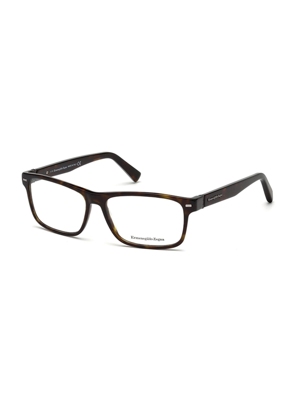 Ermenegildo Zegna Full-Rim Rectangular Dark Havana Brown Eyeglass Frame for Men, Transparent Lens, EZ5073 052, 57/15/140