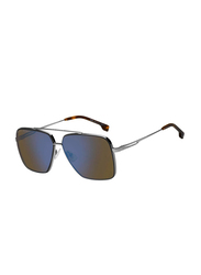 Hugo Boss Full-Rim Aviator Silver Sunglasses for Men, Mirrored Black Lens, 1325/S 031Z 3U, 62/11/145