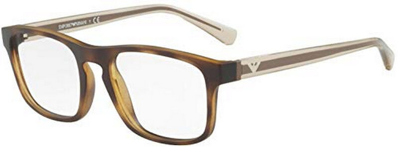 Emporio Armani Full-Rim Rectangular Matte Havana Eyeglass Frames for Men, Clear Lens, 0EA3106 5089 53.19, 53/19/140