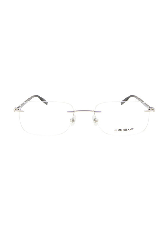 

Mont Blanc Rimless Rectangular Shiny Silver Eyewear Frames For Men, Mirrored Clear Lens, MB0221O-007, 59/22/150