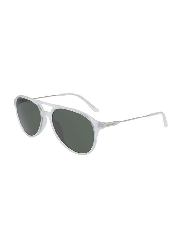 Calvin Klein Full-Rim Round Grey Sunglasses for Men, Dark Green Lens, CK20702S 971, 58/17/145
