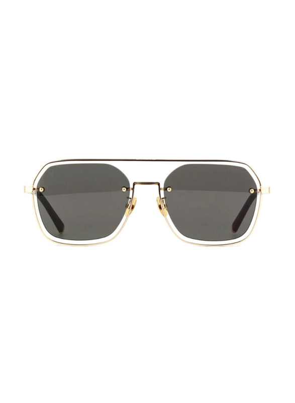Police Polarized Full-Rim Rectangle Gold Sunglasses For Men, Black Lens, SPLE18M 0302