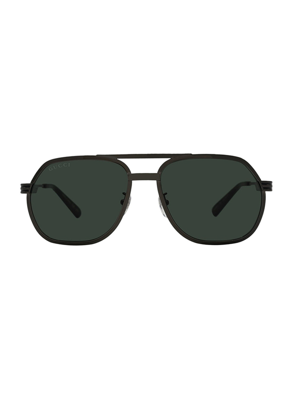 Gucci Full-Rim Pilot Ruthenium Black Sunglasses for Men, Green Lens, GG0981S 002 60, 60/18/145