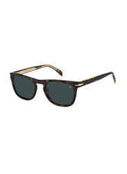 David Beckham Polarized Full-Rim Square Havana Sunglasses for Men, Blue Lens, DB7077/S 08653KU, 53/22/145