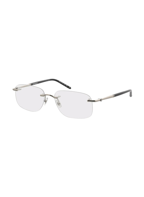 Mont Blanc Rimless Rectangular Silver Eyewear Frames For Men, Mirrored Clear Lens, MB0071O 004