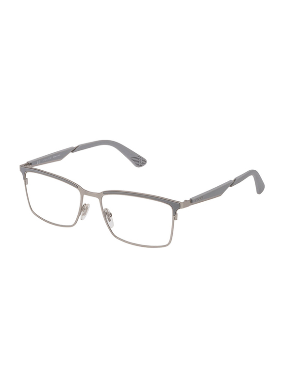 Police Huxley 3 Full-Rim Rectangle Matte Palladium Eyeglass Frame for Men, Clear Lens, VPL887 0581, 56/17/145