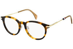 Tommy Hilfiger Full-Rim Round Havana/Gold Eyeglass Frames for Men, Clear Lens, Th1567/F 0086, 51/20/145