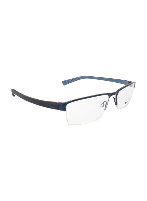 Nike Half-Rim Rectangular Blue Eyewear Frames Unisex, Mirrored Clear Lens, NIKE8097 400