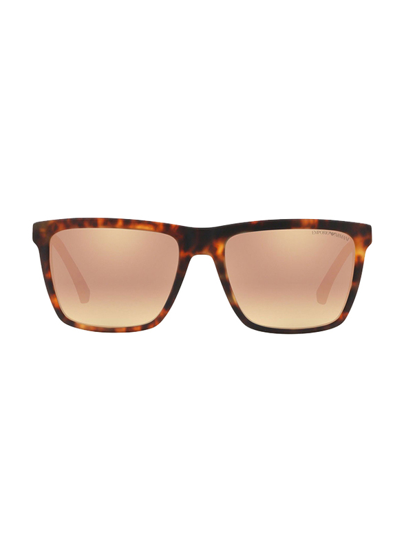 Emporio Armani Full-Rim Square Havana Brown Sunglasses for Men, Mirrored Rose Gold Lens, EA4117 57044Z, 57/18/145