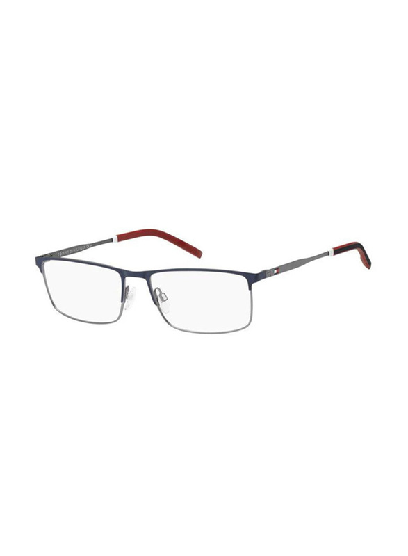 Tommy Hilfiger Full-Rim Rectangle Matte Ruthenium Blue Eyeglass Frames For Men, Mirrored Clear Lens, TH 1843 0V6D 00, 55/17/145