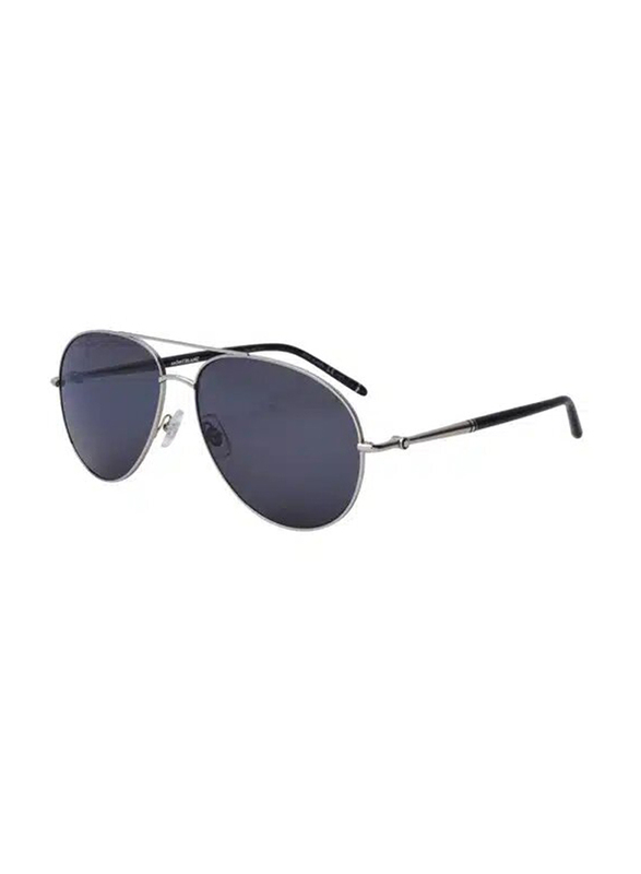 Mont Blanc Full-Rim Aviator Silver Sunglasses for Women, Grey Lens, MB0068S 004, 61/15/145