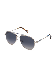 Carolina Herrera Polarized Full-Rim Pilot Silver Sunglasses for Women, Blue Lens, SHE150 580579, 58/14/135