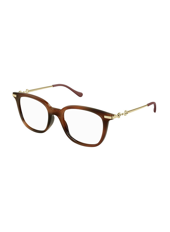 Gucci Full-Rim Rectangular Havana/Gold Eyeglasses for Women, Clear Lens, GG0968O 002 50, 50/18/140