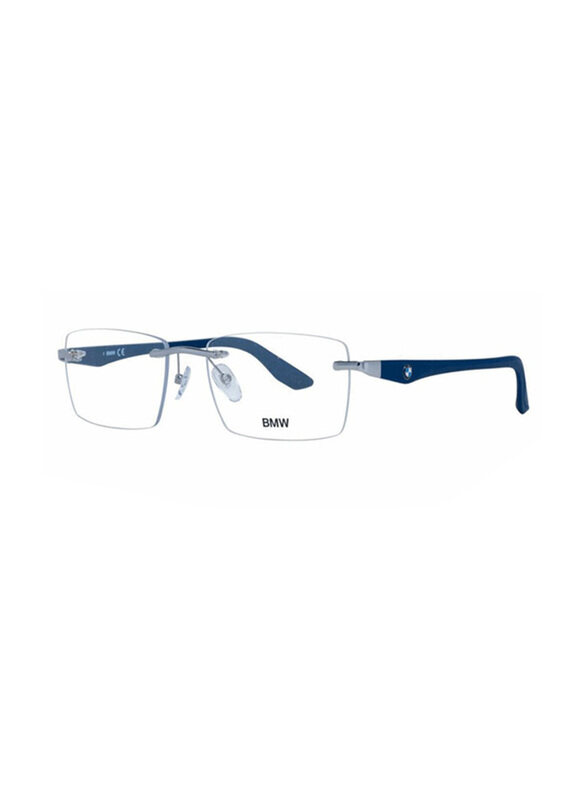 

BMW Rimless Rectangle Blue Eyewear Frames For Men, Mirrored Clear Lens, BW5018 014