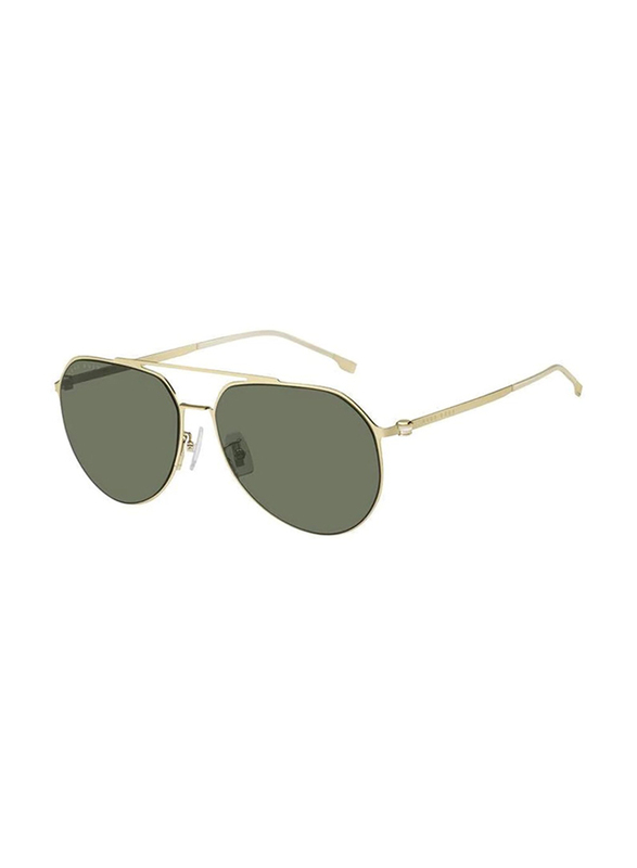 Hugo Boss Polarized Full-Rim Pilot Gold Sunglasses For Men, Green Lens, 1404/F/SK 0J5G QT, 61/16/145