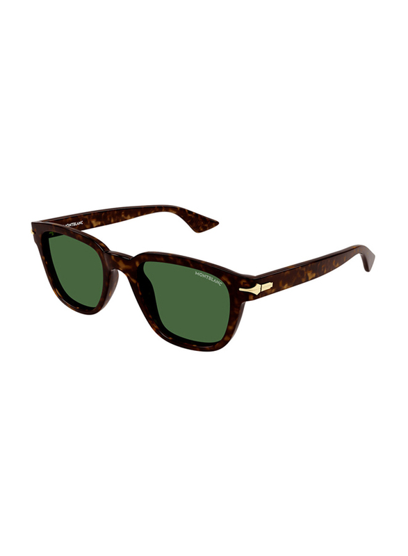 Mont Blanc Full-Rim Square Havana Sunglasses for Men, Green Lens, MB0302S-007, 53/21/150