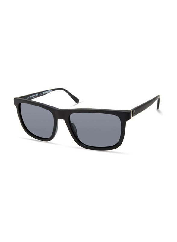 Kenneth Cole Polarized Full-Rim Rectangular Matte Black Sunglasses for Men, Smoke Lens, KC7253 02D, 59/18/150
